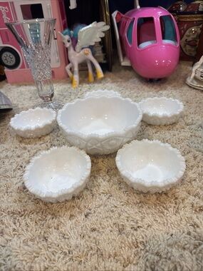 Milk Glass Scalloped Serving Bowl Set